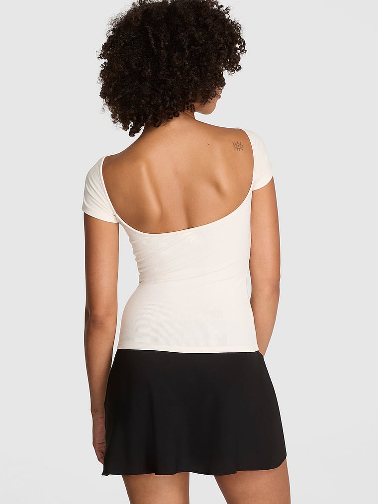 PINK All-Day Soft Rib Open-Back Top, Winter white, onModelBack, 4 of 4 Vanessa is 5'10" and wears Small