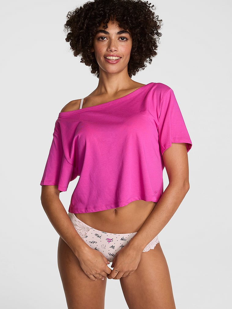 PINK Slouchy Cropped Sleepshirt, Pink Fire, onModelFront, 1 of 4