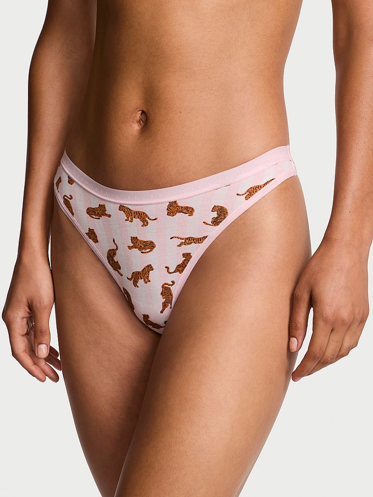 Stretch Cotton High-Leg Scoop Thong Panty
