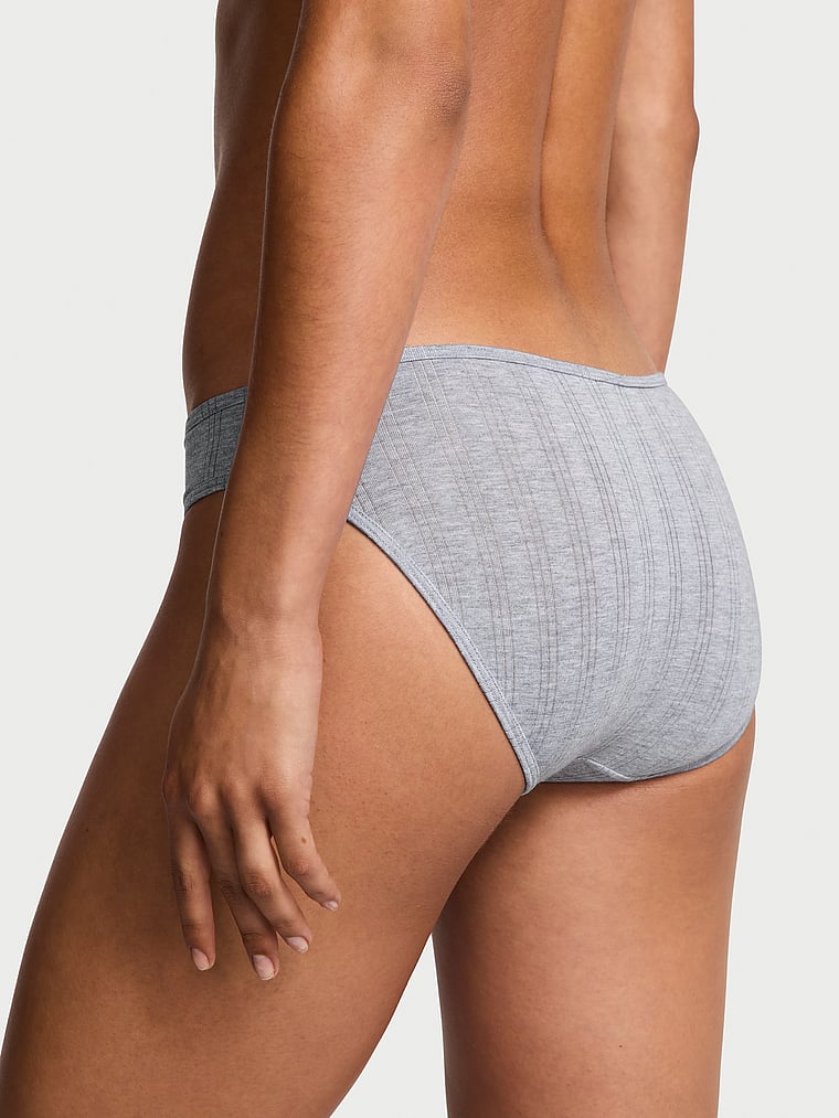 Victoria's Secret, Victoria's Secret Stretch Cotton Rib Bikini Panty, Medium Heather Grey, onModelBack, 2 of 3 Nikita  is 5'10" and wears Small