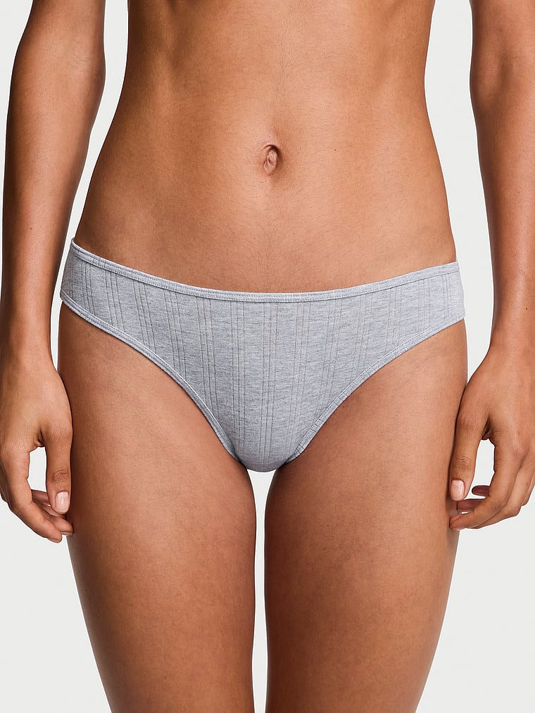 Victoria's Secret, Victoria's Secret Stretch Cotton Rib Bikini Panty, Medium Heather Grey, onModelFront, 1 of 3 Nikita  is 5'10" and wears Small