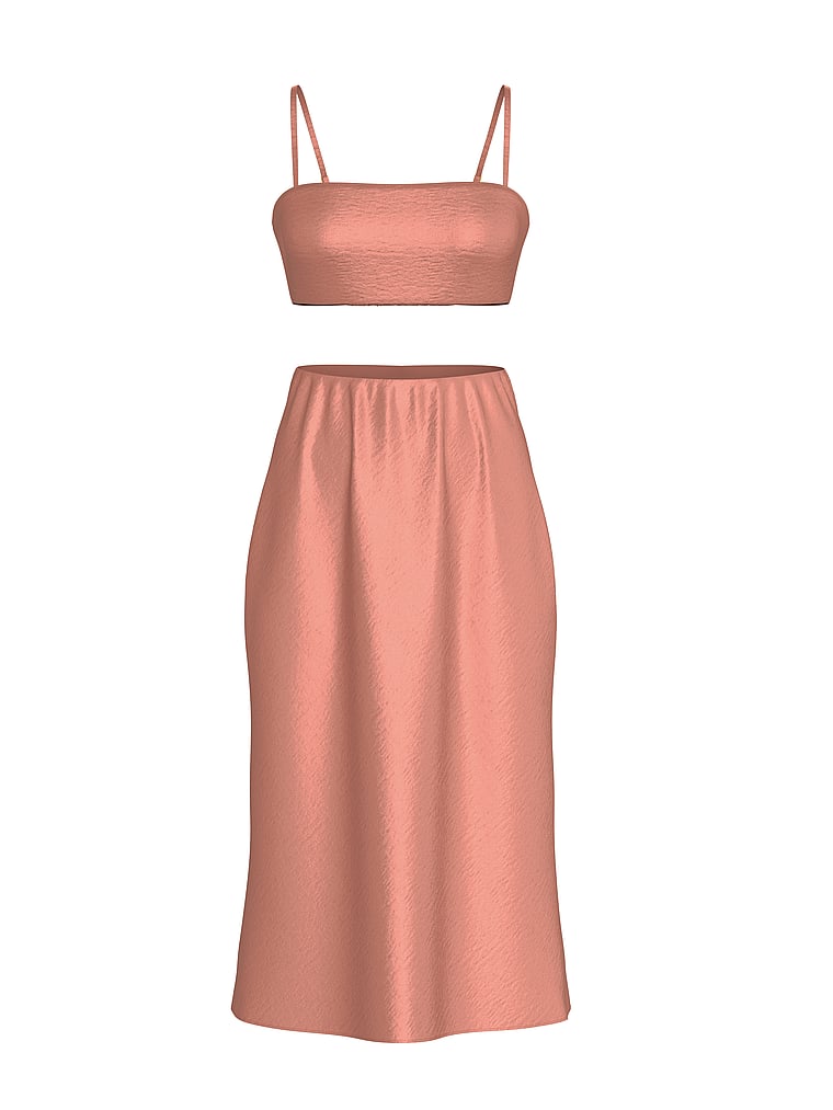 Luxe Satin Crop Bandeau Top & Slip Skirt Set