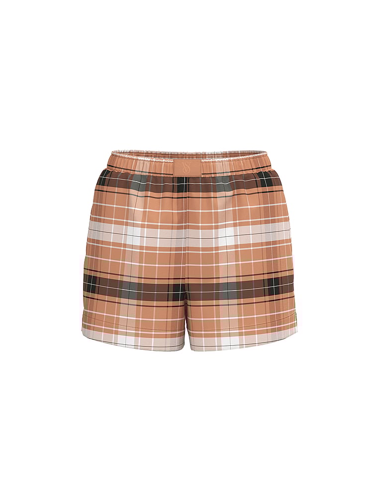 Victoria's Secret, Victoria's Secret Modal-Cotton Pajama Shorts, Toffee/Coconut White Bold Plaid, offModelFront, 3 of 3