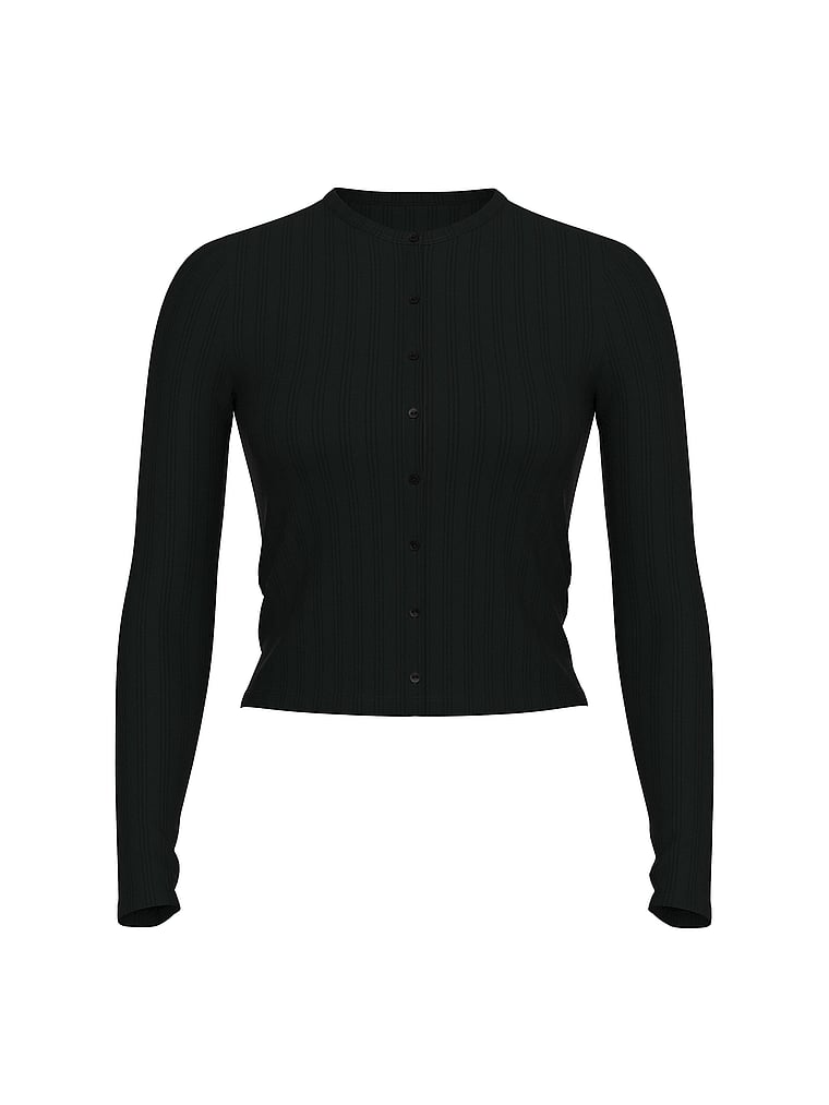Victoria's Secret, Victoria's Secret SoSoft™ Modal Ultra-Fine Cardigan, Black, offModelFront, 3 of 3