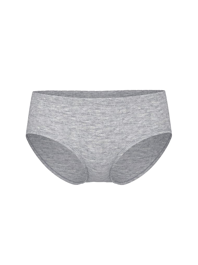 Victoria's Secret, Seamless Seamless Cotton Rib Hiphugger Panty, Medium Heather Grey, offModelFront, 3 of 3