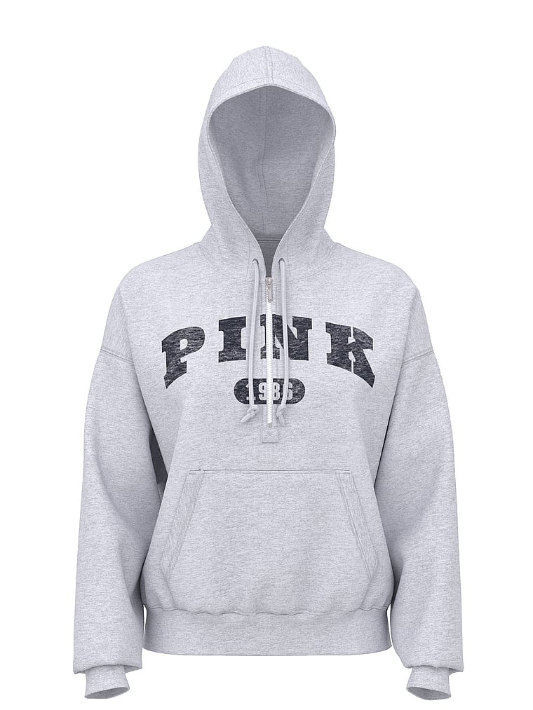 PINK Ivy Fleece Campus Half-Zip Hoodie, Vs Medium Heather Grey, offModelFront, 3 of 3