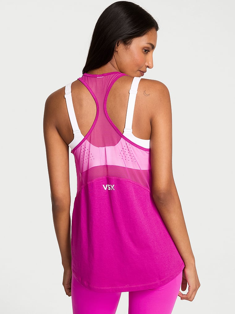 Victoria's Secret, VSX VSX Cotton Jersey Racerback Tank Top, Berrylicious, onModelBack, 2 of 4 Shaanti is 5'9" or 175cm and wears Small