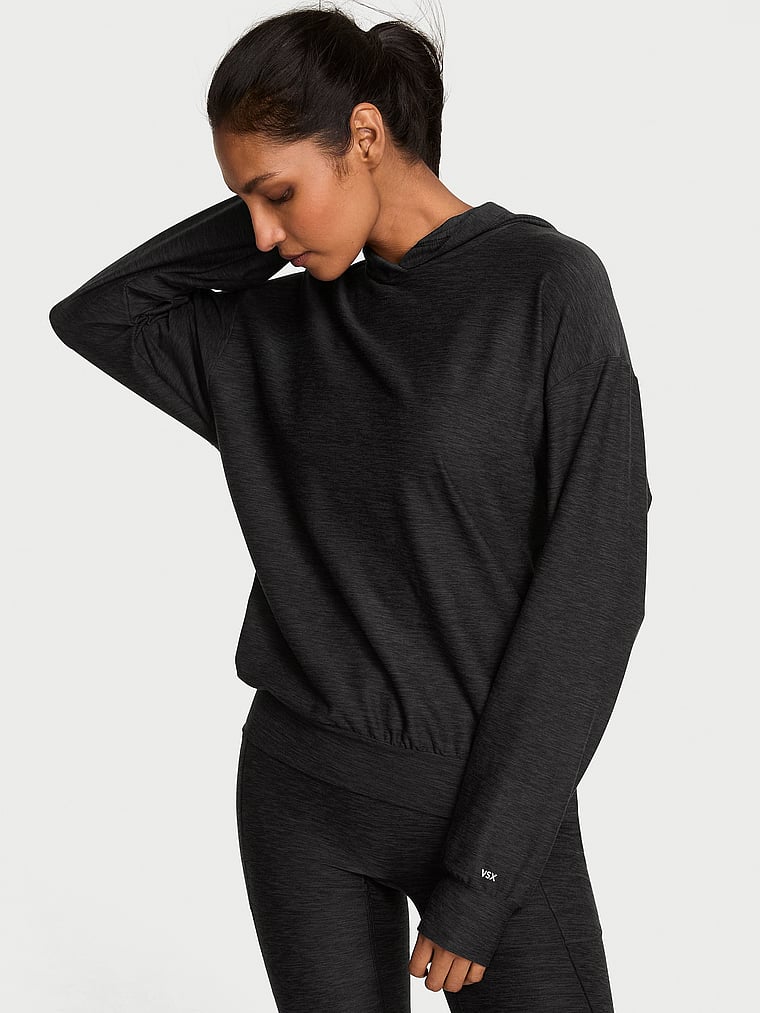 Victoria's Secret, VSX VSX LUXMarl™ Hoodie, Heather Grey Onyx, onModelFront, 3 of 4 Shaanti is 5'9" and wears Small