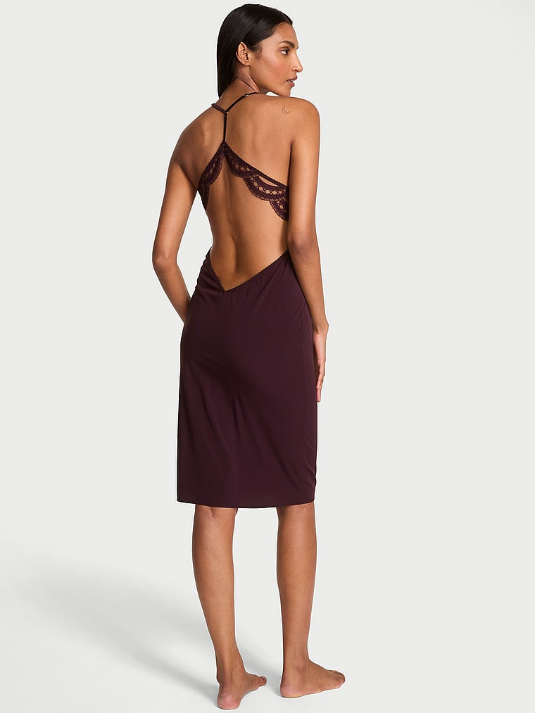 Victoria's Secret, Very Sexy Chiffon Draped Slip Dress, Winter Wine, detail, 3 of 5 Shaanti is 5'9" or 175cm and wears Small