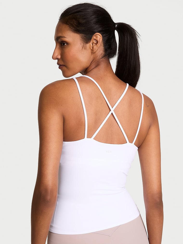 Victoria's Secret, VSX VSX Elevate™ Strappy Tank Top, Vs White, onModelBack, 2 of 3 Shaanti is 5'9" and wears Small