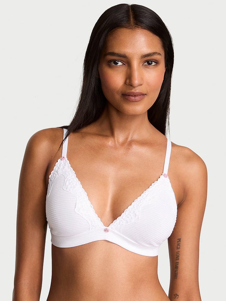 Victoria's Secret, The T-shirt Cotton Shadow Stripe Unlined Triangle Bralette, onModelFront, 1 of 3