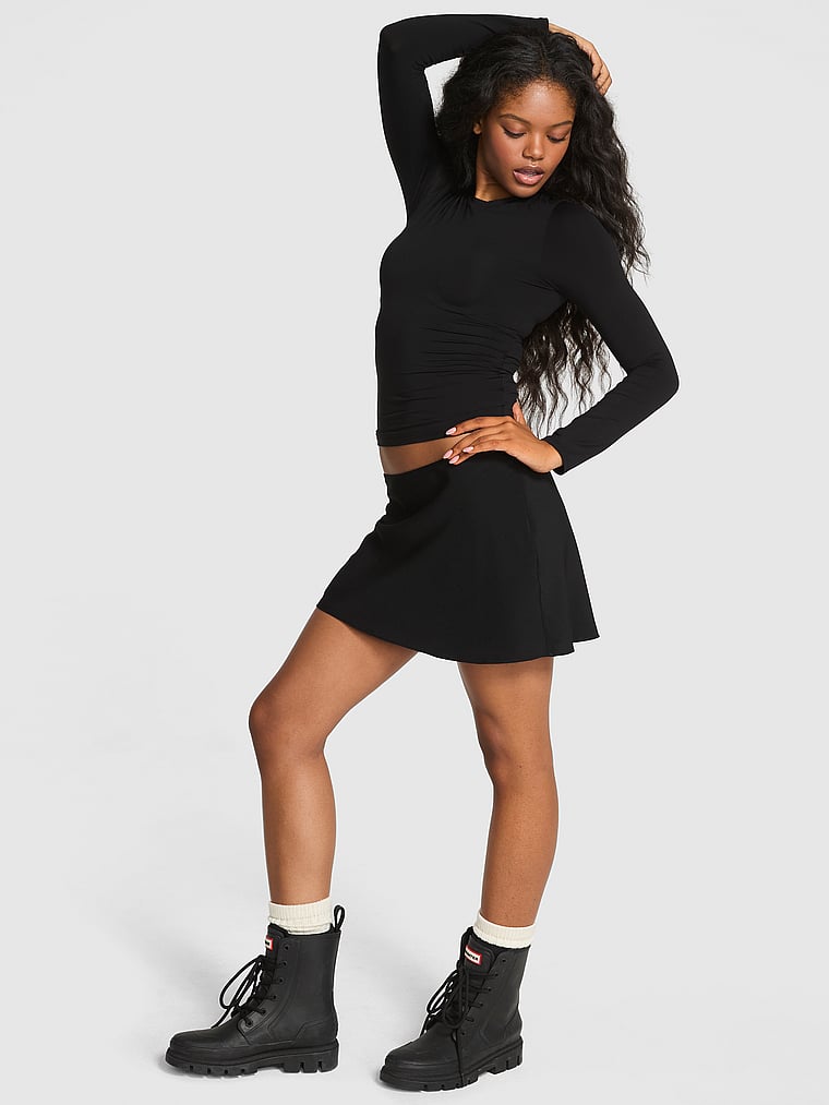 PINK PINK Base Stretch™ Long-Sleeve Tee, Pure Black, onModelFront, 1 of 3 Mari is 5'7" or 170cm and wears Small