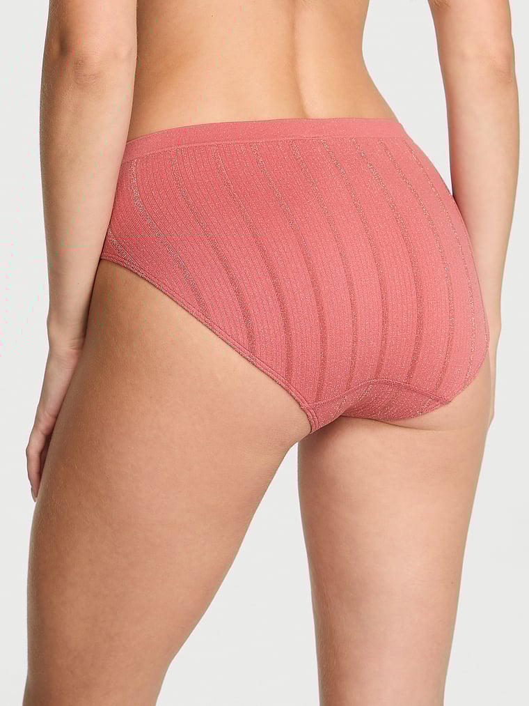 Victoria's Secret, Seamless Seamless High-Leg Brief Panty, Seductive Rose Lurex Stripe, onModelBack, 2 of 3 Ari is 5'9" and wears Small