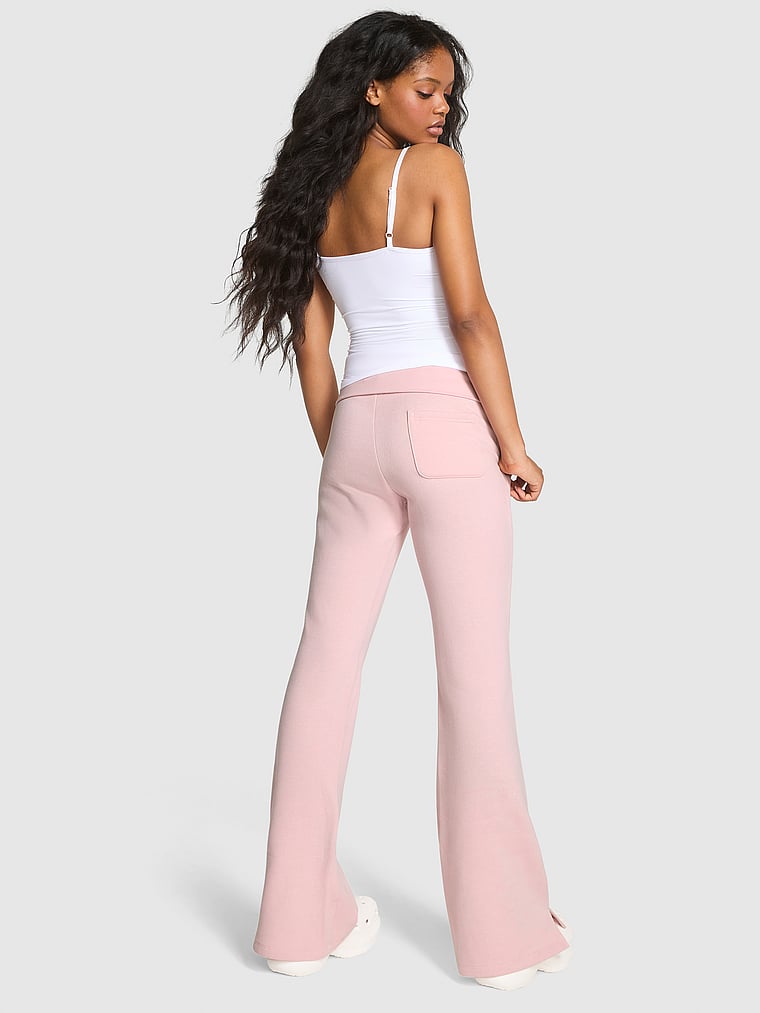 PINK Ivy Fleece Foldover Flare Sweatpants, Doll house, onModelBack, 2 of 3 Jordan is 5'9" and wears Small