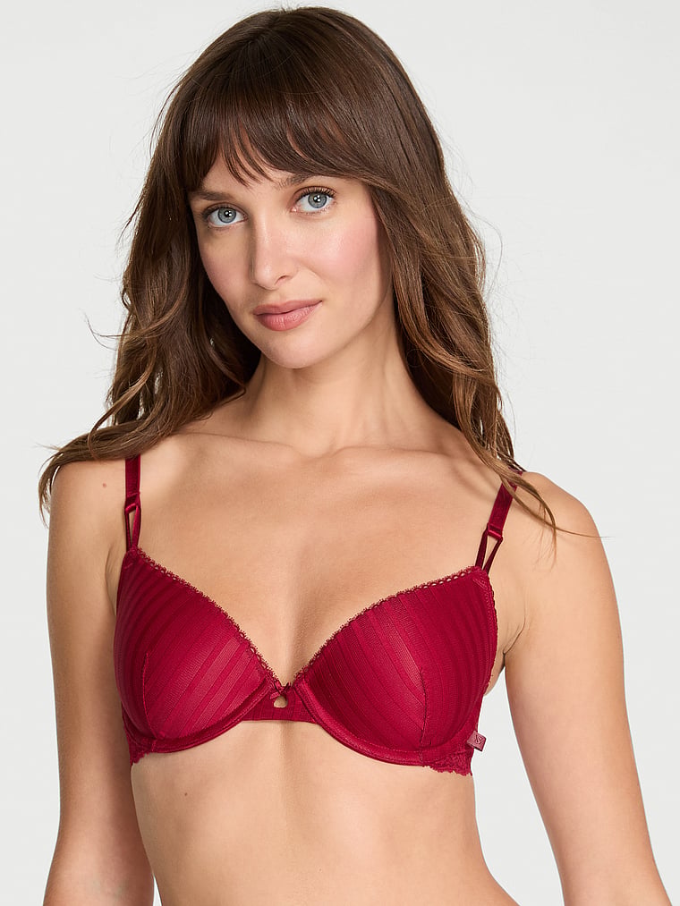 Victoria's Secret, Victoria's Secret Sexy Tee Sheer Heritage Lightly Lined Demi Bra, Red Lacquer, onModelFront, 1 of 5 Ari is 5'9" or 175cm and wears 34B or Small