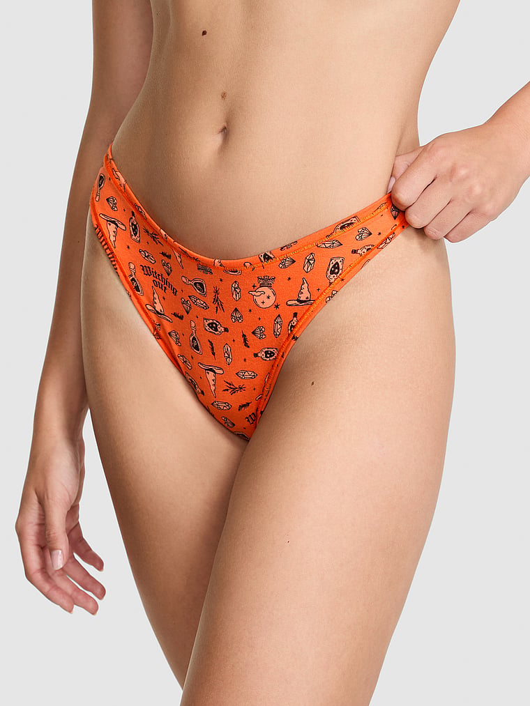PINK Cotton Thong Panty, Half Baked Witchy Print, onModelFront, 1 of 3 Ruby is 5'6" or 168cm and wears Small