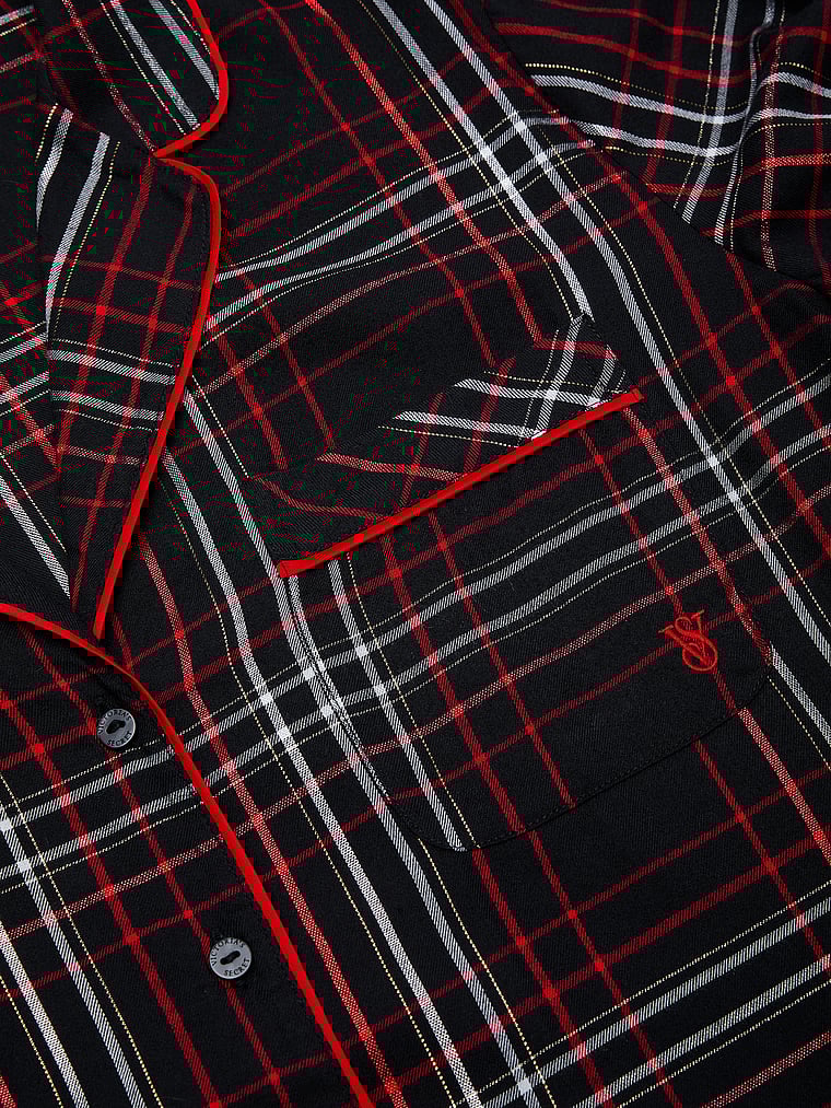 Victoria's Secret, Victoria's Secret Flannel Short Pajama Set, Black/Vs White/Red Yd Plaid, detail, 4 of 4
