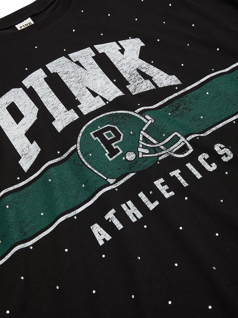 PINK Pima Cotton T-Shirt Dress, Pure black gameday, onModelBack, 3 of 4