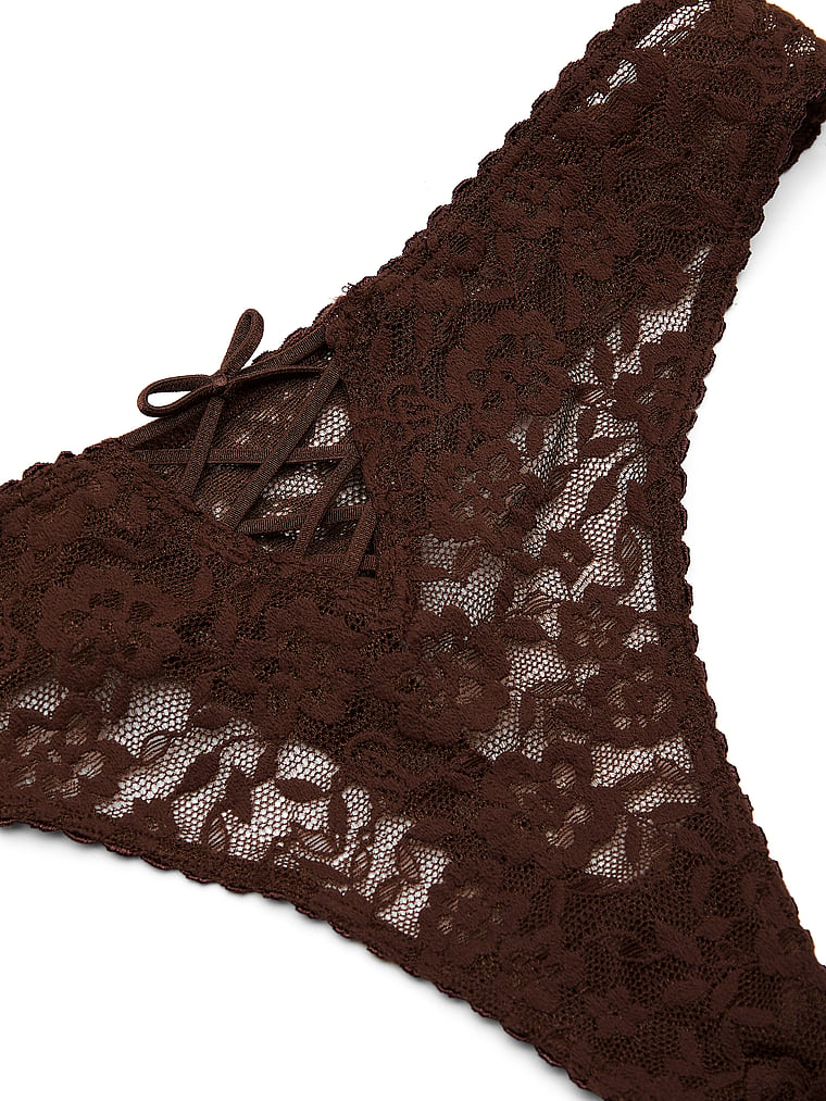 Victoria's Secret, The Lacie Lacie Lace-Up Bow Thong Panty, Ganache, detail, 5 of 5