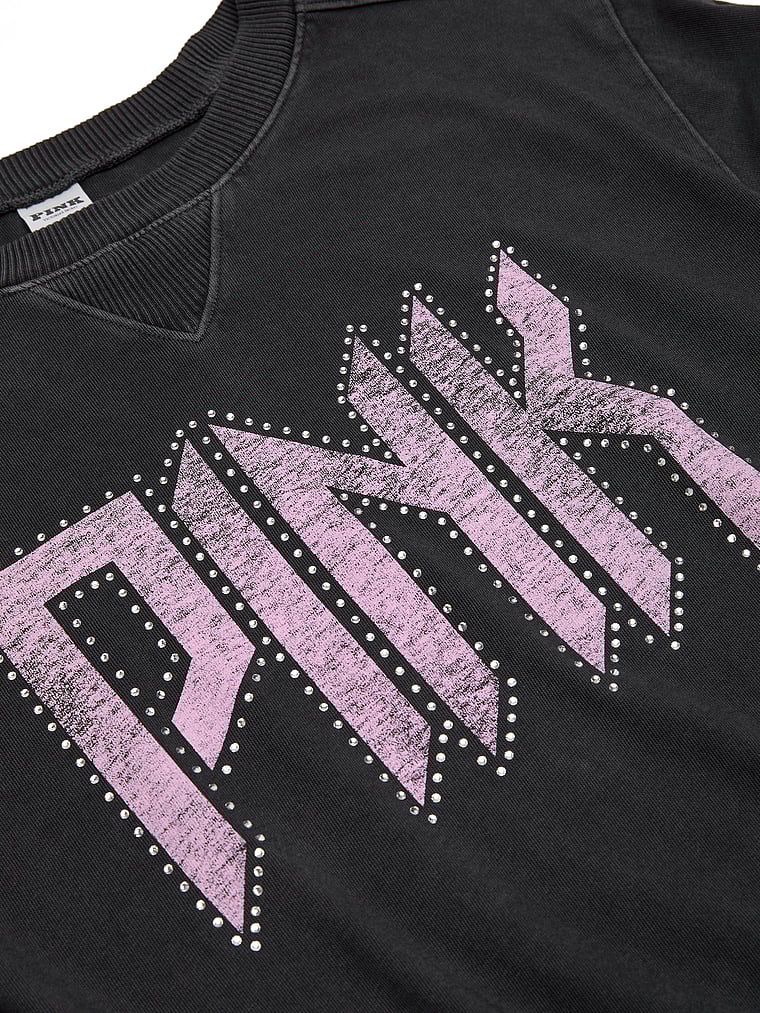 PINK Retro Cotton Boxy Tee, Pure black band capsule, onModelBack, 2 of 4