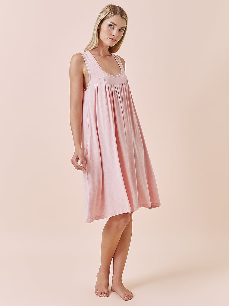 Victoria's Secret, Papinelle Kate Modal Pleat Front Midi Length Nightie, Pink, onModelSide, 3 of 3