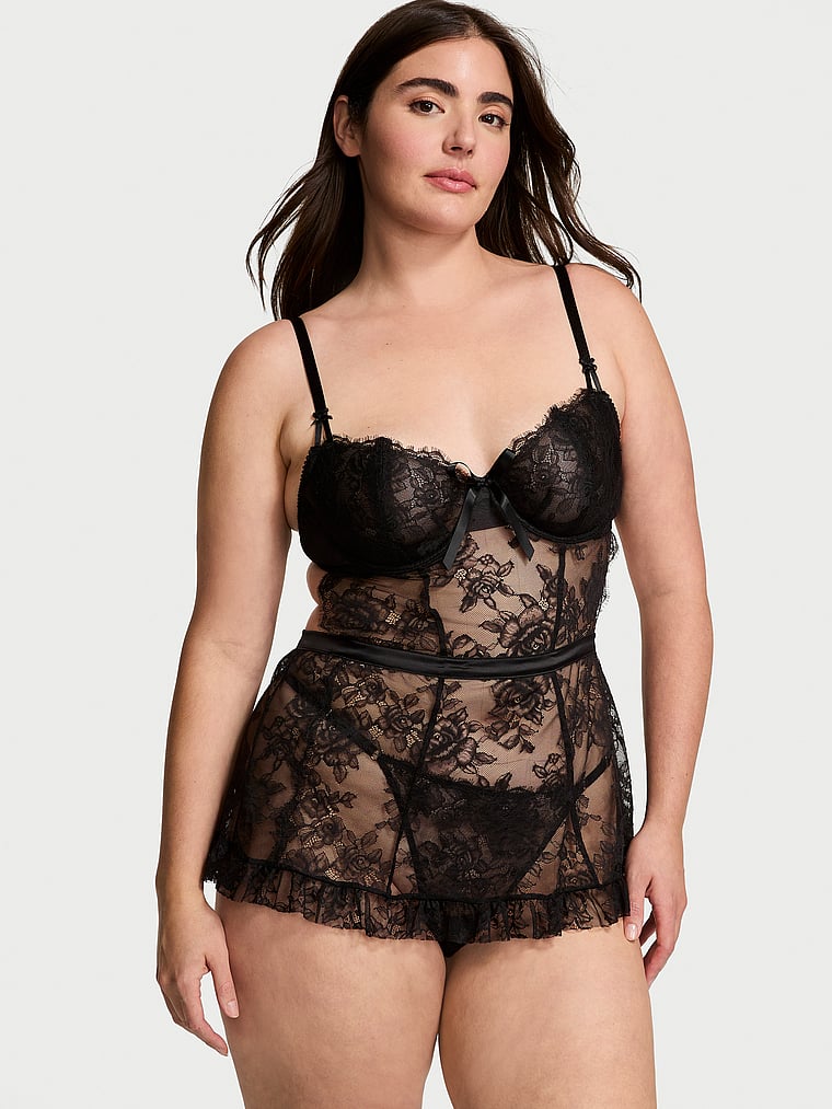 Victoria's Secret, Very Sexy Wicked Unlined Rose Lace Apron Set, onModelBack, 3 of 5
