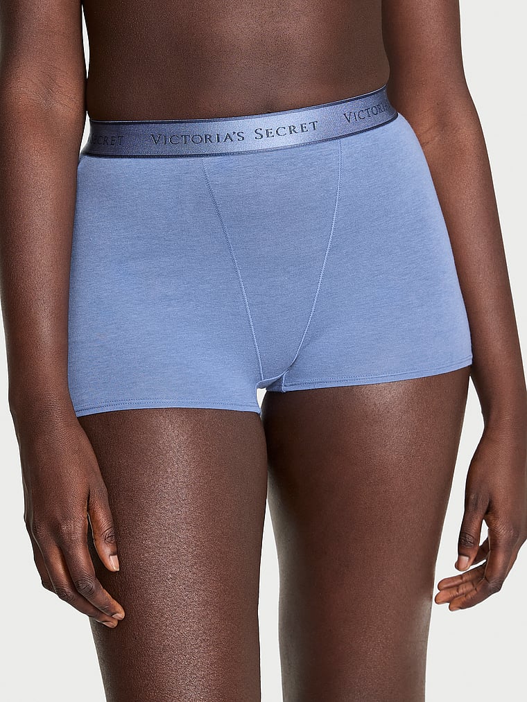 Victoria's Secret, Cotton Logo Cotton High-Waist Boyshort Panty, onModelFront, 1 of 3