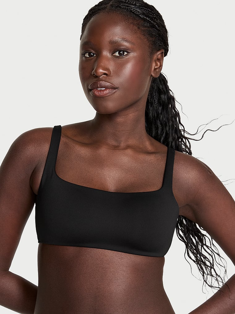 Victoria's Secret, Body by Victoria Luxe Contour Scoop Lightly Lined Bra, Black, onModelFront, 1 of 5