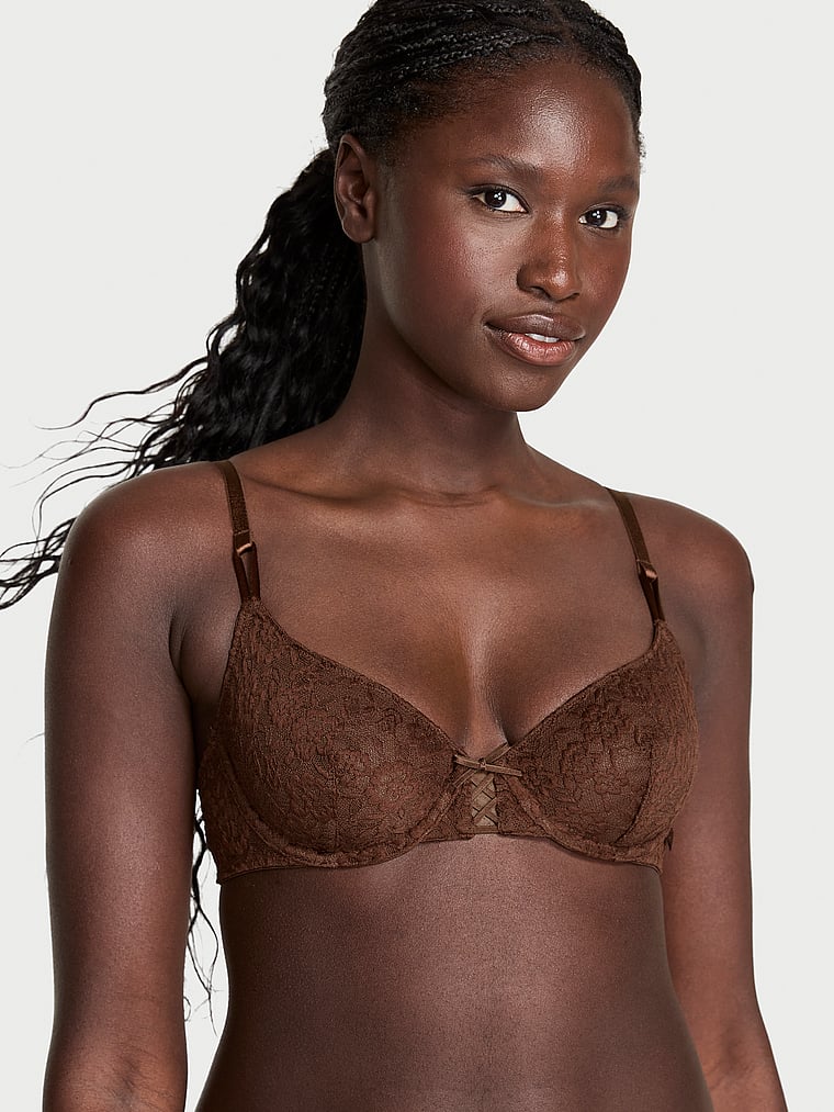 Victoria's Secret, Victoria's Secret Sexy Tee Lacie Unlined Demi Bra, Ganache, onModelFront, 1 of 4