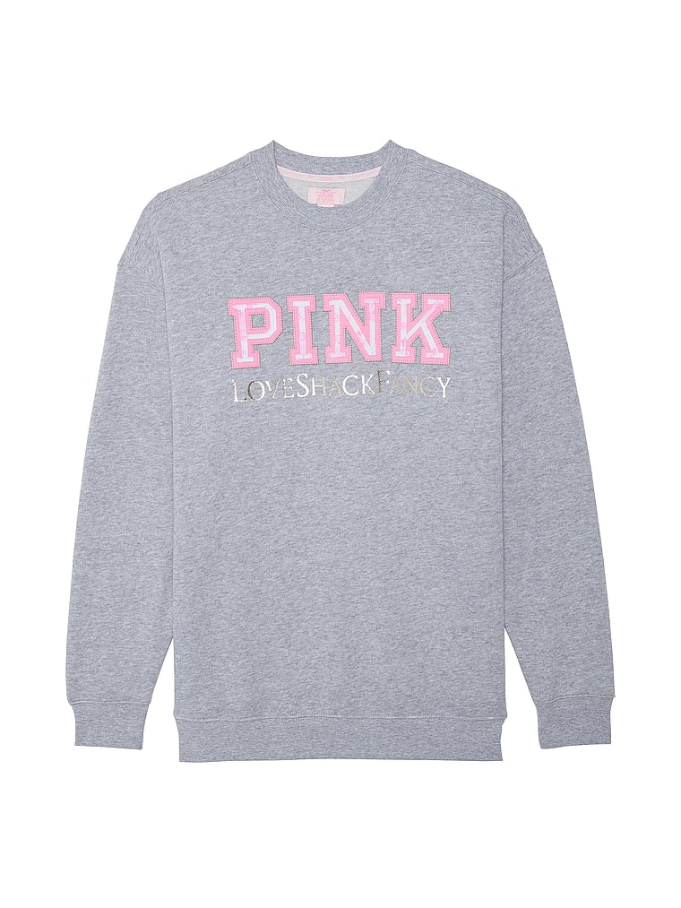 PINK X LoveShackFancy PINK x LoveShackFancy Oversized Crew Sweatshirt, VS Medium Heather Grey, offModelFront, 2 of 5