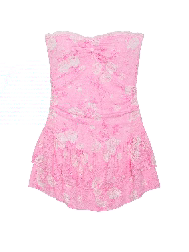 PINK X LoveShackFancy PINK x LoveShackFancy Strapless Lace Mini Dress, Everblooming Pink, offModelFront, 2 of 5