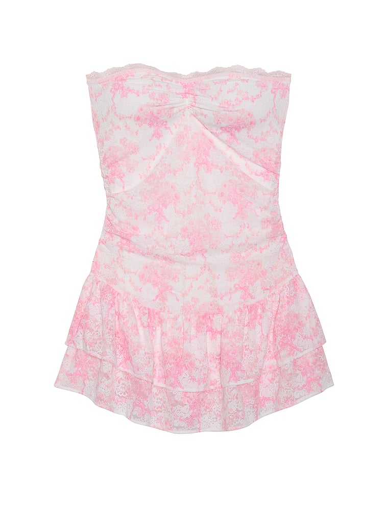 PINK X LoveShackFancy PINK x LoveShackFancy Strapless Lace Mini Dress, Charlamagne Harbor, offModelFront, 2 of 5
