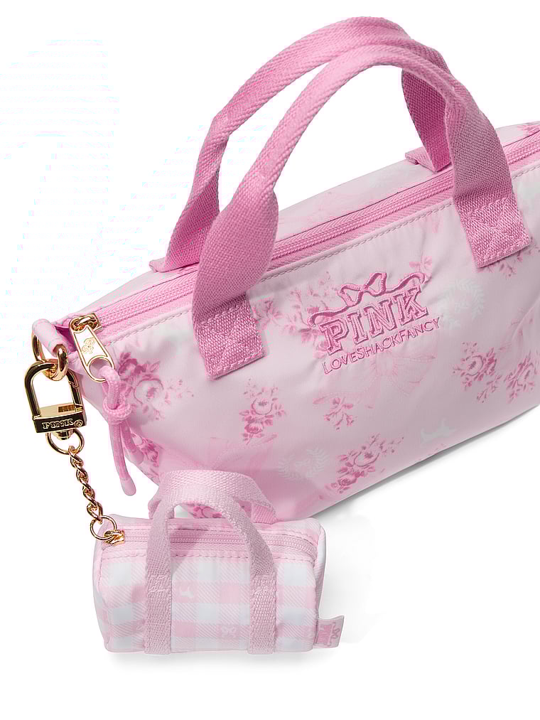 PINK X LoveShackFancy PINK x LoveShackFancy Mini Duffle Keychain Charm, Icon Gingham, onModelSide, 3 of 3