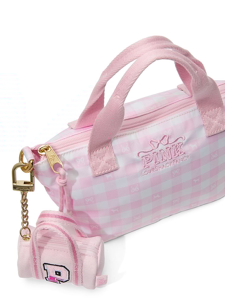 PINK X LoveShackFancy PINK x LoveShackFancy Mini Duffle Keychain Charm, Pink Tulip, onModelSide, 2 of 4