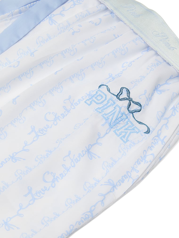 PINK X LoveShackFancy PINK x LoveShackFancy Silky Sleep Pants, Logo Mania Blue, detail, 4 of 5