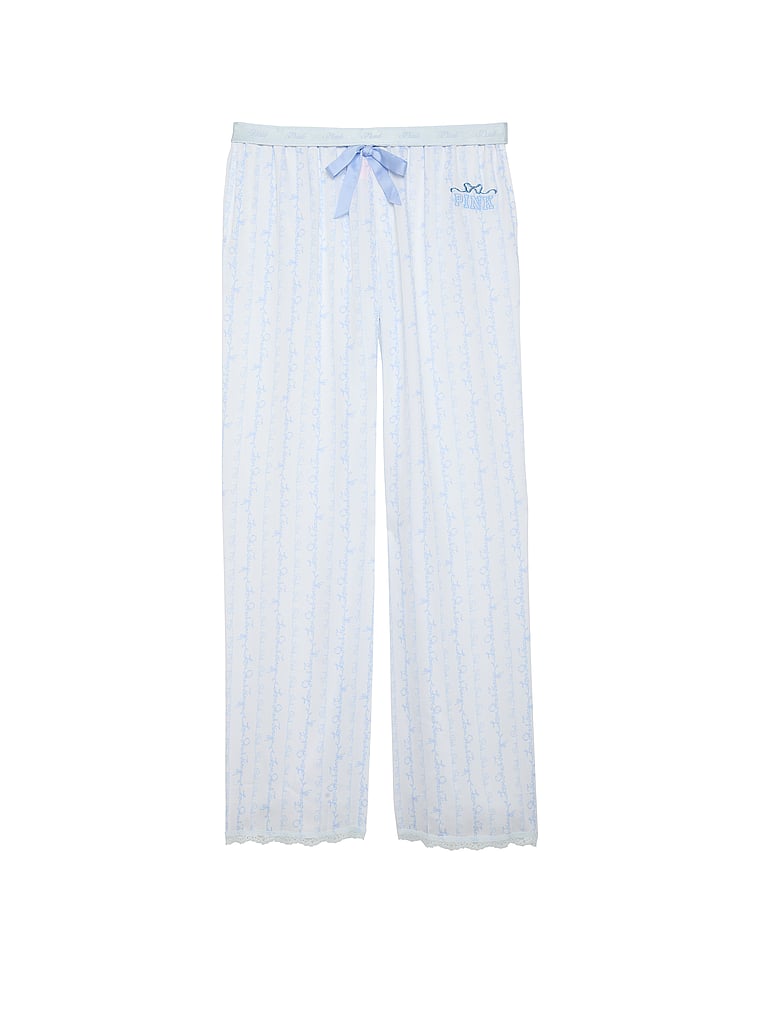 PINK X LoveShackFancy PINK x LoveShackFancy Silky Sleep Pants, Logo Mania Blue, offModelFront, 3 of 5