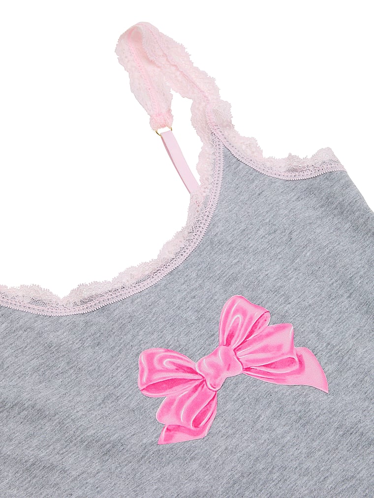 PINK X LoveShackFancy PINK x LoveShackFancy Cotton Cami, VS Medium Heather Grey, detail, 5 of 5