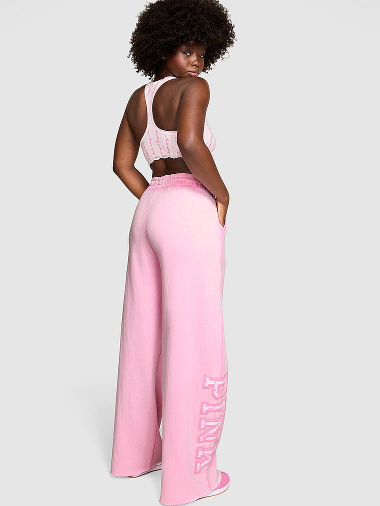 PINK X LoveShackFancy PINK x LoveShackFancy Wide-Leg Sweatpants, Pink Lollipop, onModelBack, 4 of 5 Fanta is 5'11" and wears Medium