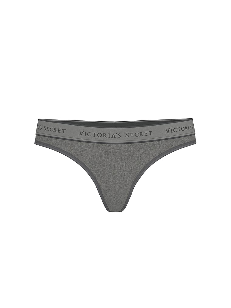 Victoria's Secret, Cotton Logo Cotton Thong Panty, Heather Anthracite, offModelFront, 3 of 3