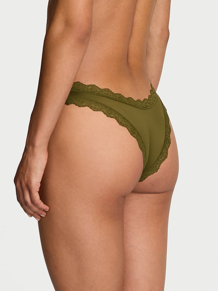 Victoria's Secret, Dream Angels Lace Rhinestone Heart Hardware Brazilian Panty, Green Chameleon, onModelBack, 2 of 3 Nikita is 5'10" and wears Small