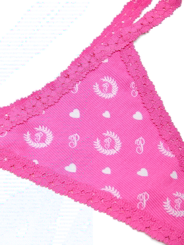 PINK Cotton V-String Panty, Pink Gossip Laurel Heart Print, detail, 4 of 4