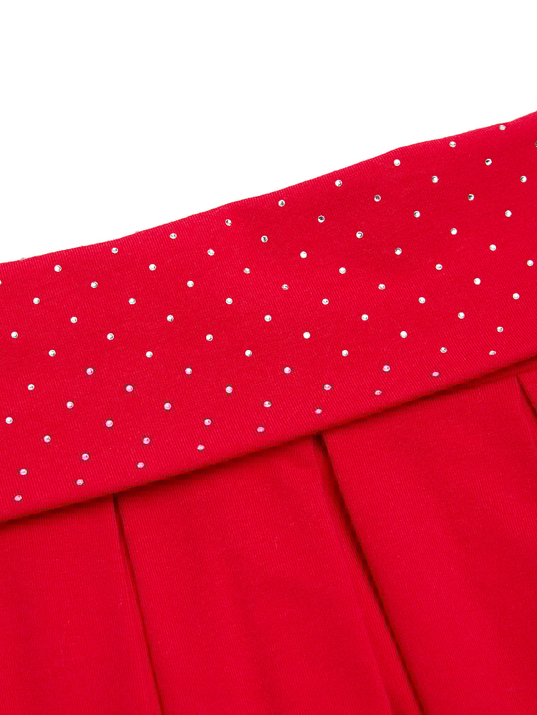 PINK All-Day Cotton Foldover Pleated Skort, Red Pepper Bling, detail, 4 of 5
