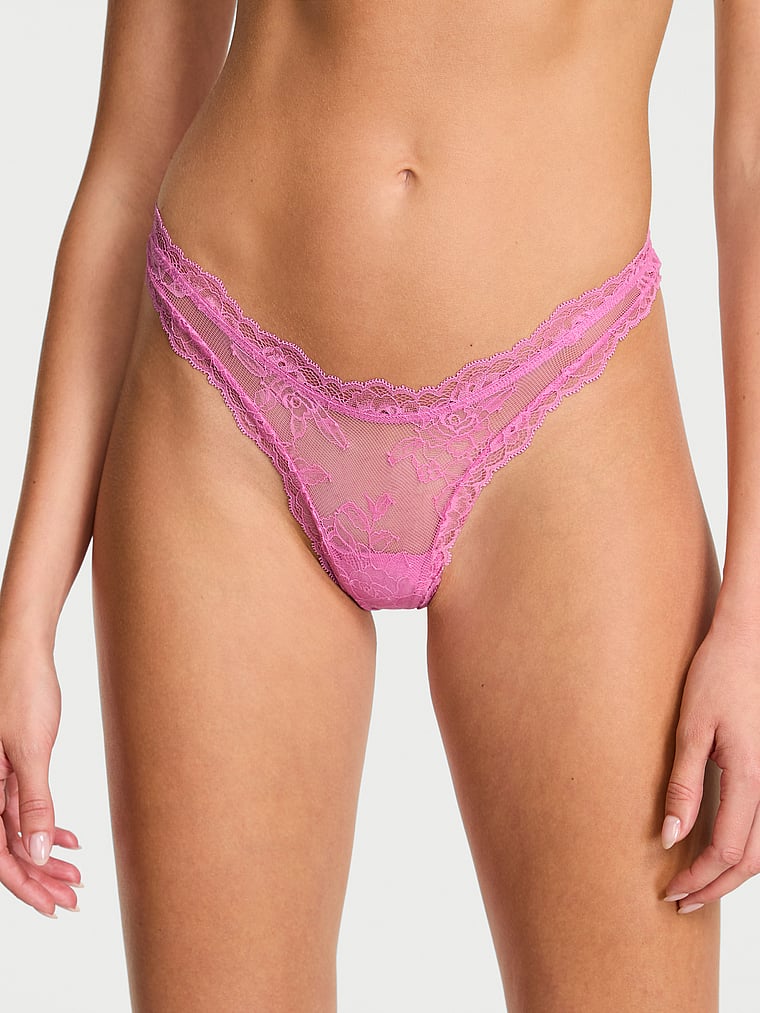 Victoria's Secret, Very Sexy Rose Lace Overlay Thong Panty, Playful Rose, onModelFront, 1 of 4 Kennidy is 5'11" or 180cm and wears Small