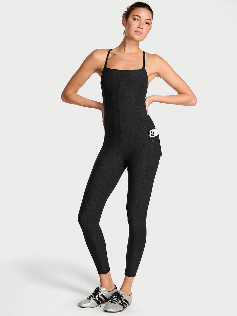 Victoria's Secret, VSX VSX LUXMarl™ Strappy Jumpsuit, Heather Grey Onyx, onModelFront, 1 of 2