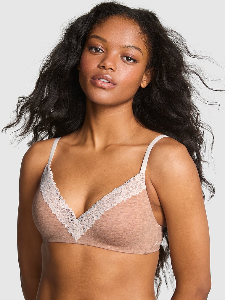 PINK Wear Everywhere Wear Everywhere Lightly Lined Wireless Bra, Praline, onModelFront, 1 of 3 Jordan is 5'9" or 175cm and wears 34B or Small