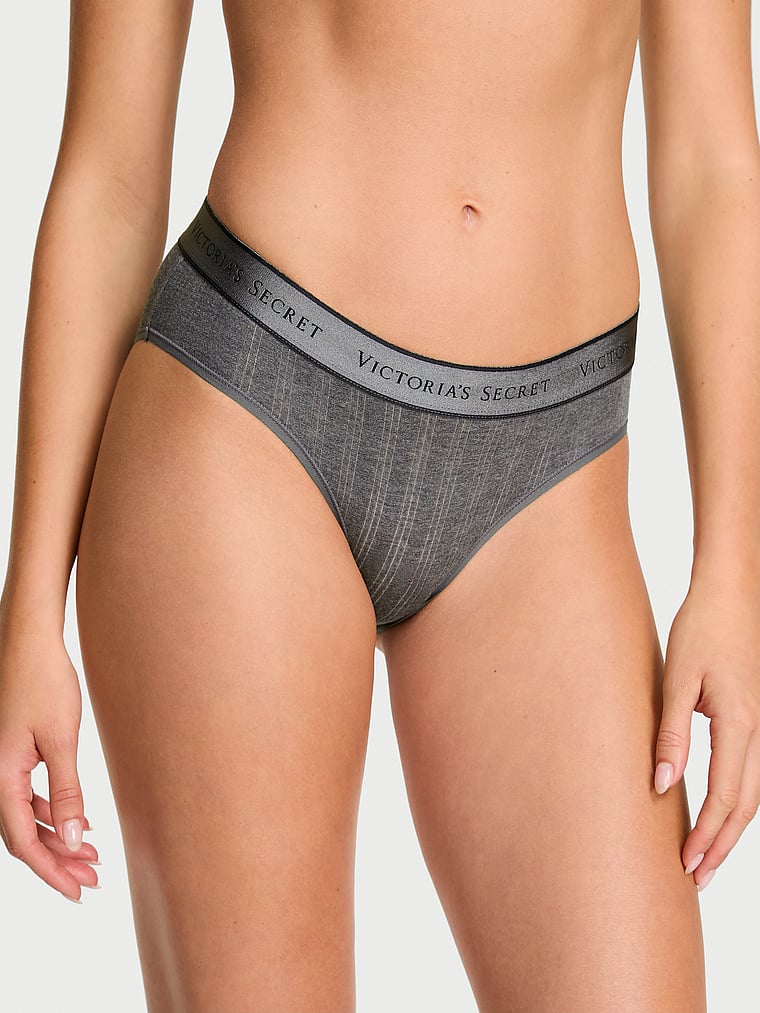 Victoria's Secret, Cotton Logo Cotton Hiphugger Panty, Heather Anthracite, onModelFront, 1 of 3 Kennidy is 5'11" and wears Small