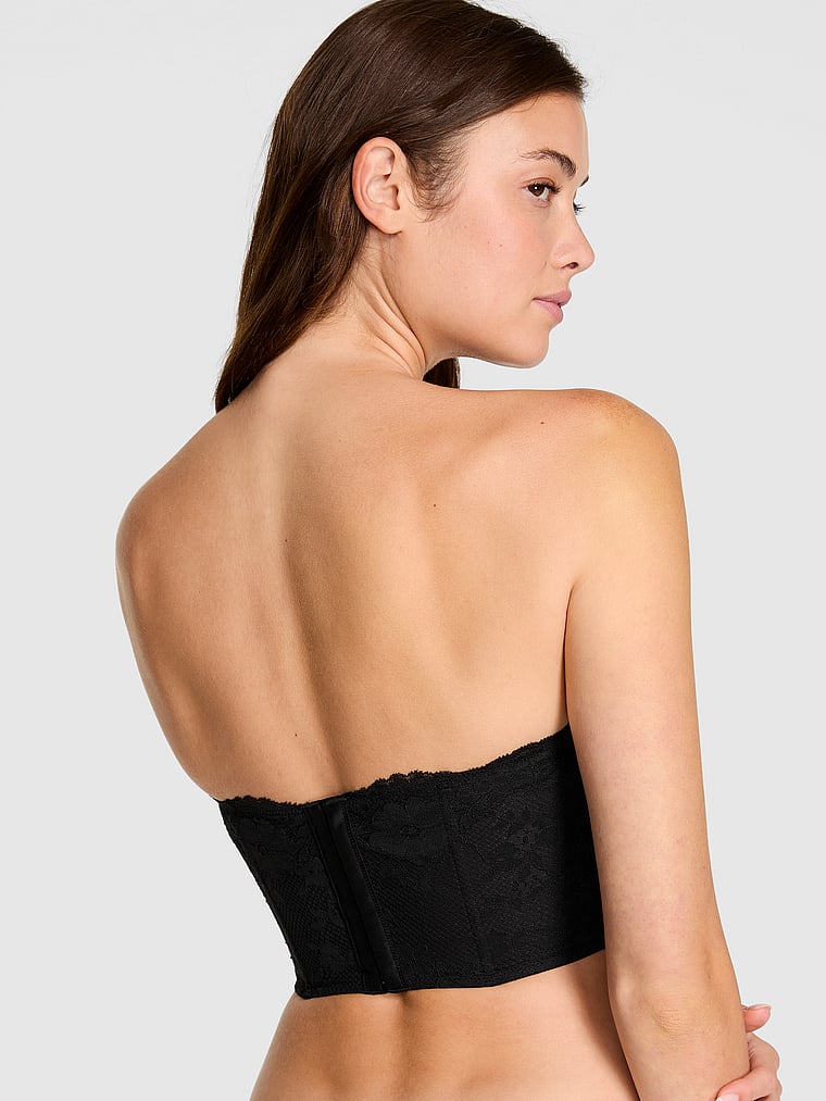 Victoria's Secret, Dream Angels Dare to Dream Lace Deep-V Cropped Corset Top, Black, onModelBack, 2 of 4 Kennidy is 5'11" and wears 34B or Small