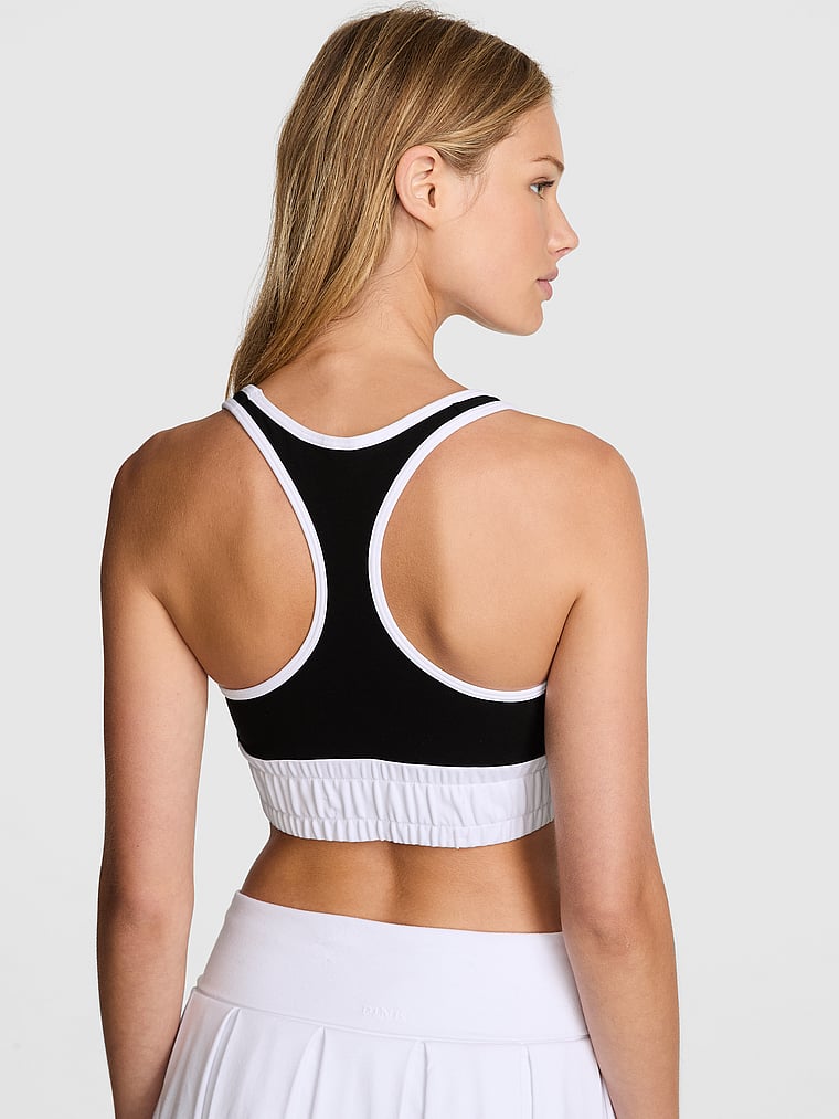 PINK Soft Modal Racerback Bra, Pure Black, onModelBack, 2 of 5 Mari is 5'7" and wears 34B or Small