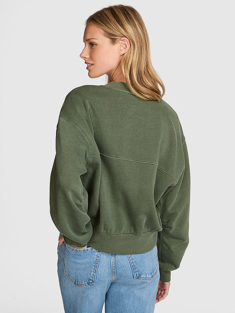 PINK Campus Fleece™ Cropped Cardigan, Wild thyme, onModelBack, 4 of 4 Mari is 5'7" or 170cm and wears Small