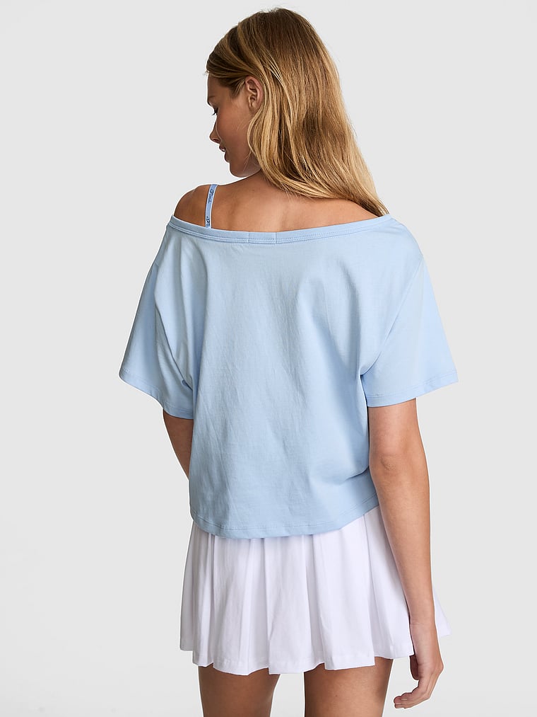 PINK Slouchy Cropped Sleepshirt, Blue, onModelBack, 2 of 3